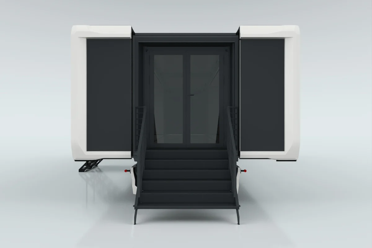 Double opening doors with glass & fixed folding stairs